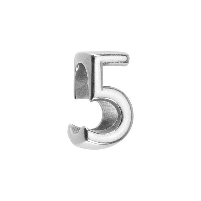 Regaliz Number Slider Bead, for Oval Leather Cord '5', Silver Plated (1 Piece)