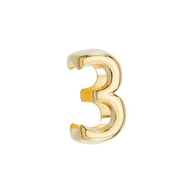 Regaliz Number Slider Bead, for Oval Leather Cord '3', Gold Plated (1 Piece)
