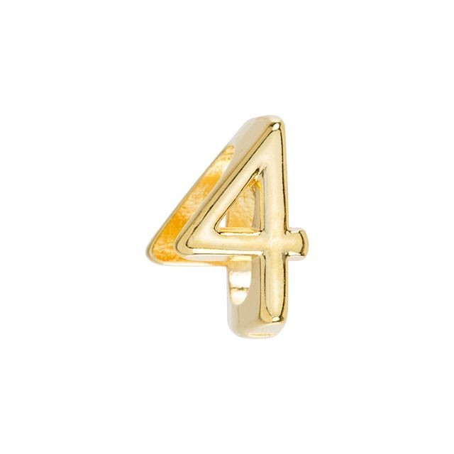 Regaliz Number Slider Bead, for Oval Leather Cord '4', Gold Plated (1 Piece)