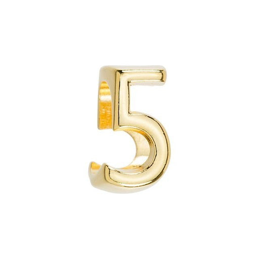 Regaliz Number Slider Bead, for Oval Leather Cord '5', Gold Plated (1 Piece)