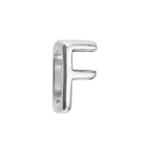 Regaliz Alphabet Slider Bead, for Oval Leather Cord 'F', Silver Plated (1 Piece)