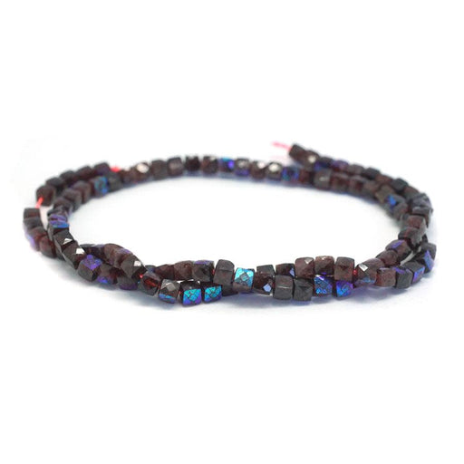 Red Garnet Natural 4-4.5mm Faceted Rainbow Plated Cube - 15-16 Inch