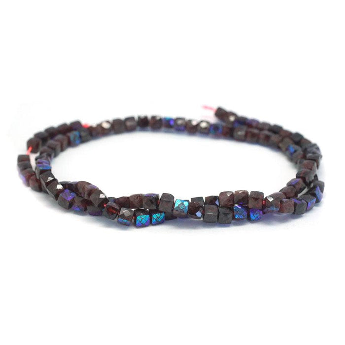 Red Garnet Natural 4-4.5mm Faceted Rainbow Plated Cube - 15-16 Inch