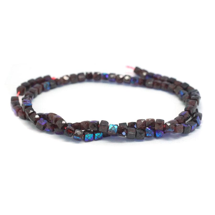 Red Garnet Natural 4-4.5mm Faceted Rainbow Plated Cube - 15-16 Inch