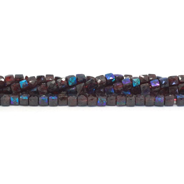 Red Garnet Natural 4-4.5mm Faceted Rainbow Plated Cube - 15-16 Inch
