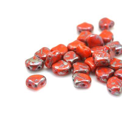 Opaque Light Red Rembrandt Matubo Ginkgo Two Hole Czech Seed Beads Tube