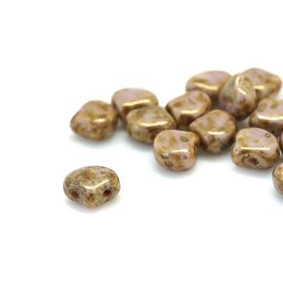 Luster Opaque Gold White Matubo Ginkgo Two Hole Czech Seed Beads Tube