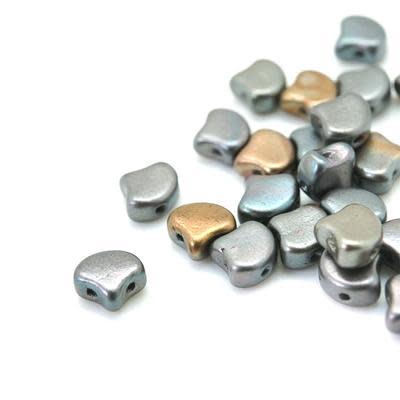 Matte Metallic Leather Rembrandt Matubo Ginkgo Two Hole Czech Seed Beads Tube