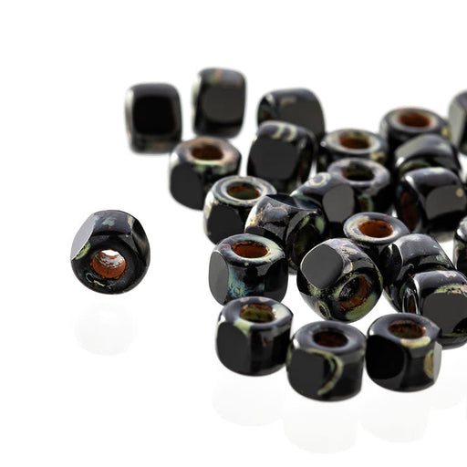 Matubo 3 Cut 6/0 Czech Glass Seed Beads in Jet Picasso