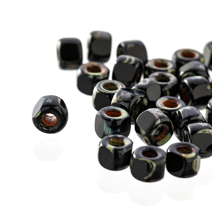 Matubo 3 Cut 6/0 Czech Glass Seed Beads in Jet Picasso
