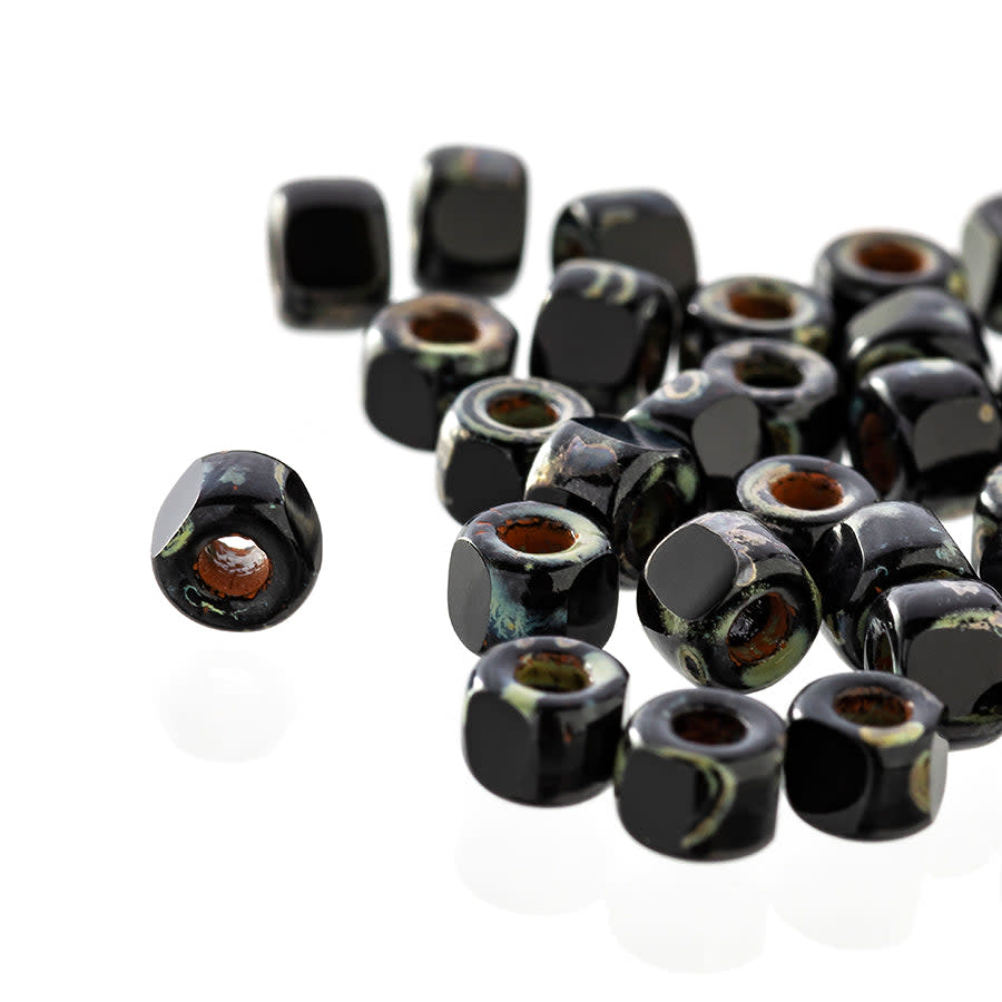 Matubo 3 Cut 6/0 Czech Glass Seed Beads in Jet Picasso