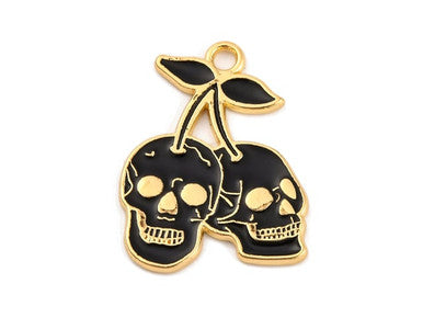 Golden Skull Cherry Enamel Charm 25.5x20mm