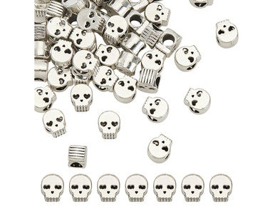 Antique Silver Skull European Bead 10x8mm (10 Pieces)