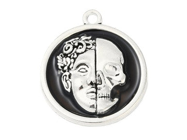 Antique Silver and Black Double-Sided Skull Pendant 28x24.5mm