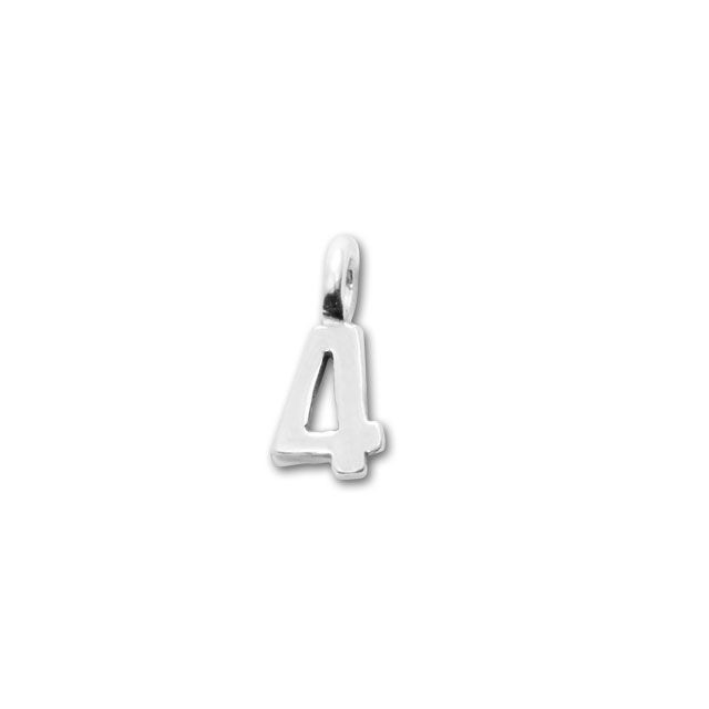 JBB Charm, Number '4' 8.5x4mm, Sterling Silver (1 Piece)