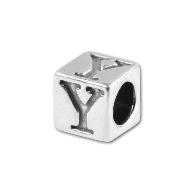 Greek Letter Bead, Large Hole Cube 'Upsilon' 5.6mm, Sterling Silver (1 Piece)