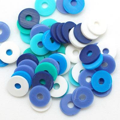 8mm Vinyl/Vulcanite Heishi Beads - Mixed Colors (Blue)