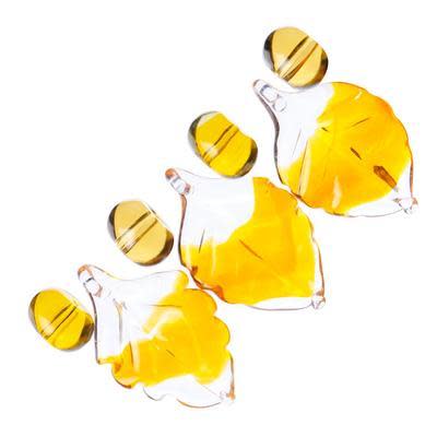 Clear and Amber Leaves and Rondelle Beads Glass Beads Set