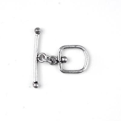 19mm Antique Silver Plated Bali Style D-Ring with Center Dot Toggle Clasp - 5 Pack