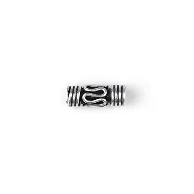 11mm Antique Silver Plated Bali Style Barbell Tube Bead (10 Pieces)