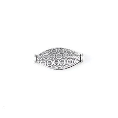 23mm Antique Silver Plated Bali Style Circle Pattern Flat Oval Beads (5 Pieces)