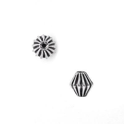 8mm Antique Silver Plated Bali Style Fluted Bicone Beads (10 Pieces)