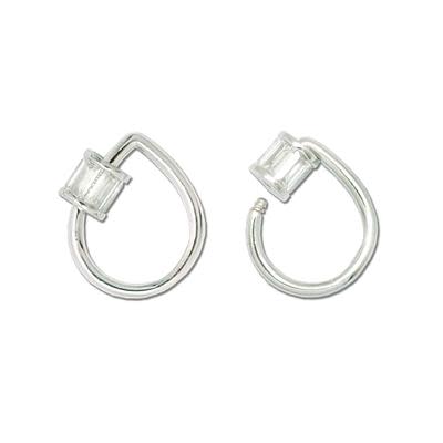 21mm Silver Plated Teardrop Jewelry Carabiner with Rhinestone Lock Clasp or Pendant