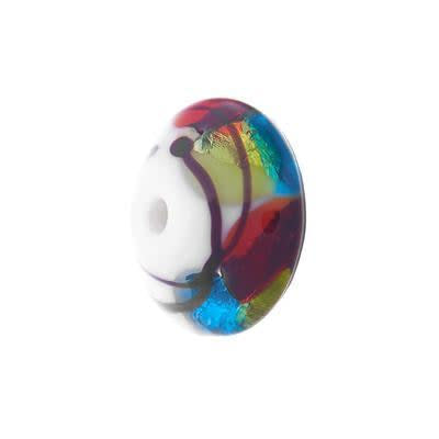 14mm Green, Brown, and White Swirls Abstract Lampwork Glass Bead (3 Pieces)