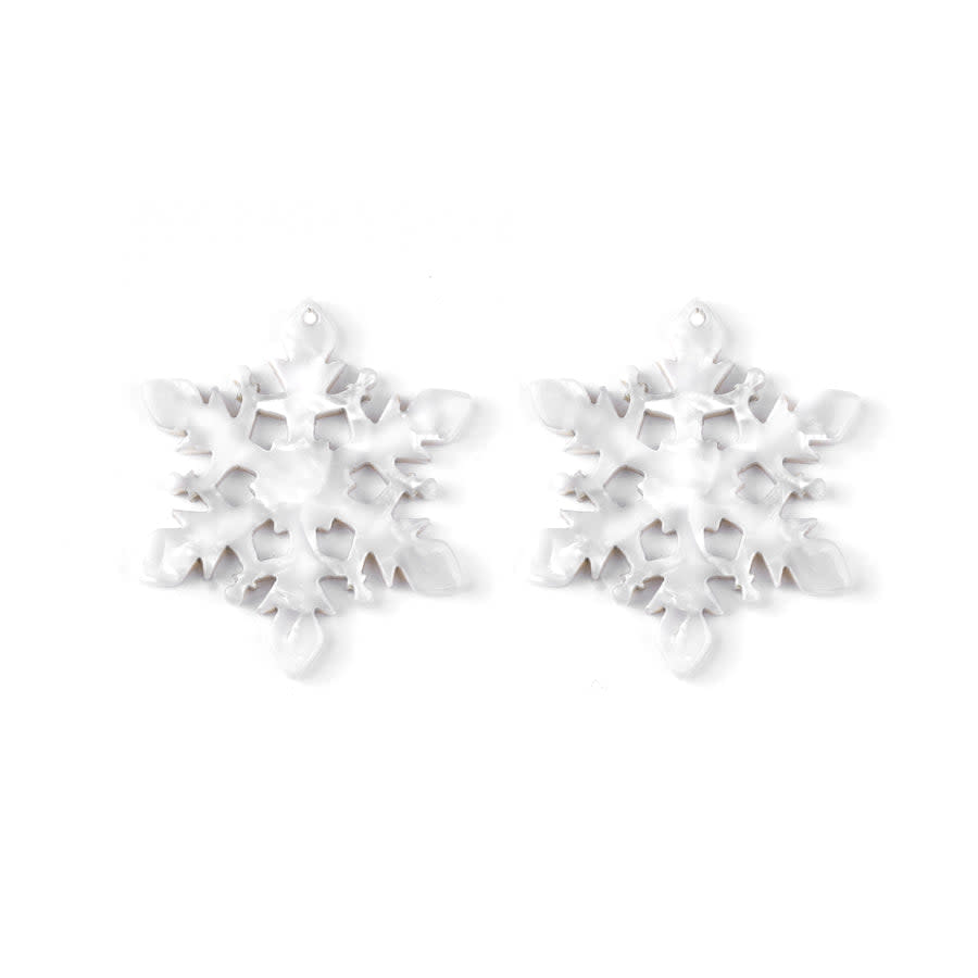 35mm Pearl Acetate Cutout Snowflake Pendant (1 Pair)