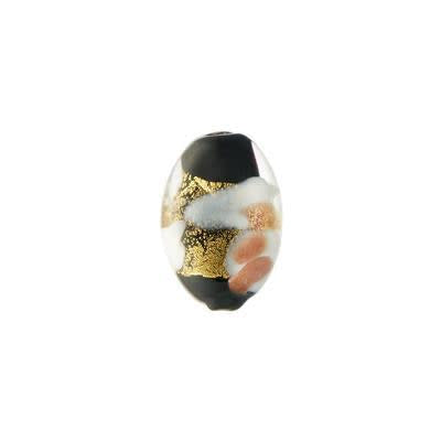 17mm Tan with Gold Foil Flat Oval Glass Beads (3 Pieces)