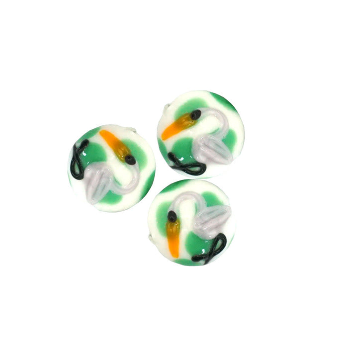 16mm Flamingo with Spots Disc Lampwork Beads (3 Pieces)