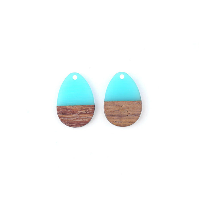 17x25mm Wood & Sea Blue Resin Solid Drop Focal Pieces (1 Pair)