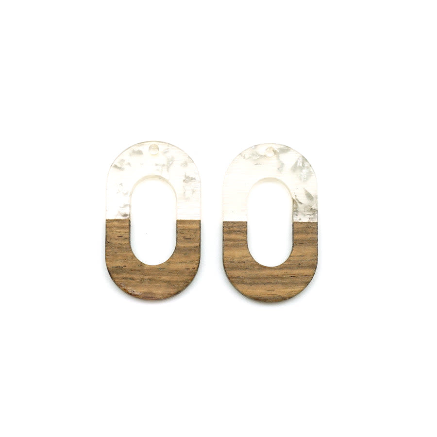 22x38mm Wood & Clear Resin with Silver Foil Squared Oval Focal Pieces (1 Pair)