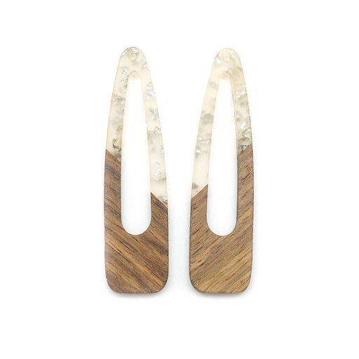17x66mm Wood & Clear Resin with Silver Foil Raindrop with Cutout Focal Piece Pendant (1 Pair)