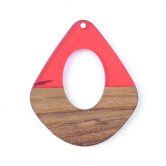 42x48mm Wood & Pink Berry Resin Pear Shaped with Cut Out Focal Piece Pendant