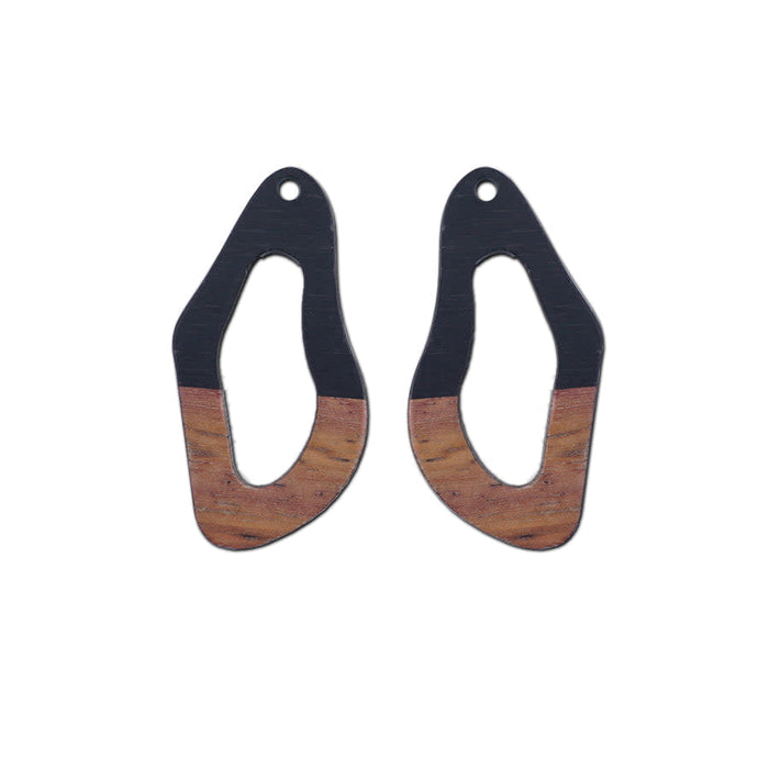 20x38mm Wood & Jet Resin Free Form Shaped with Cut Out Focal Piece Pendant - 2 Pack