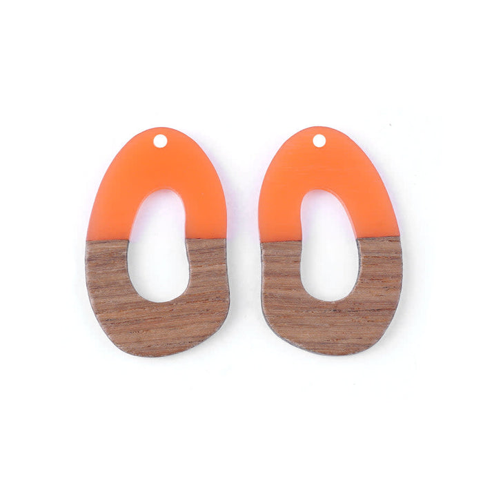 22x38mm Wood & Coral Resin Free Form Shaped with Cut Out Focal Piece Pendant (1 Pair)