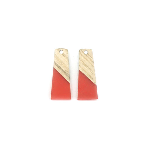 12x30mm Wood & Pink Berry Resin Rectangle Focal Piece Pendant Charm (2 Pieces)