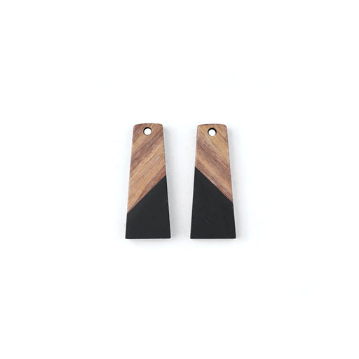 12x30mm Wood & Jet Resin Rectangle Focal Piece Pendant Charm (2 Pieces)