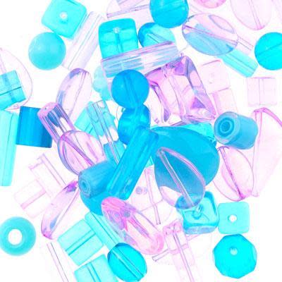Pink and Blue Pressed Glass Bead Mix