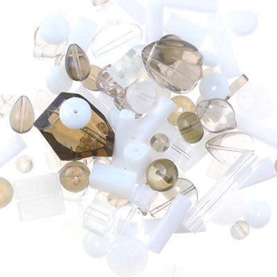White and Smoke Grey Pressed Glass Bead Mix