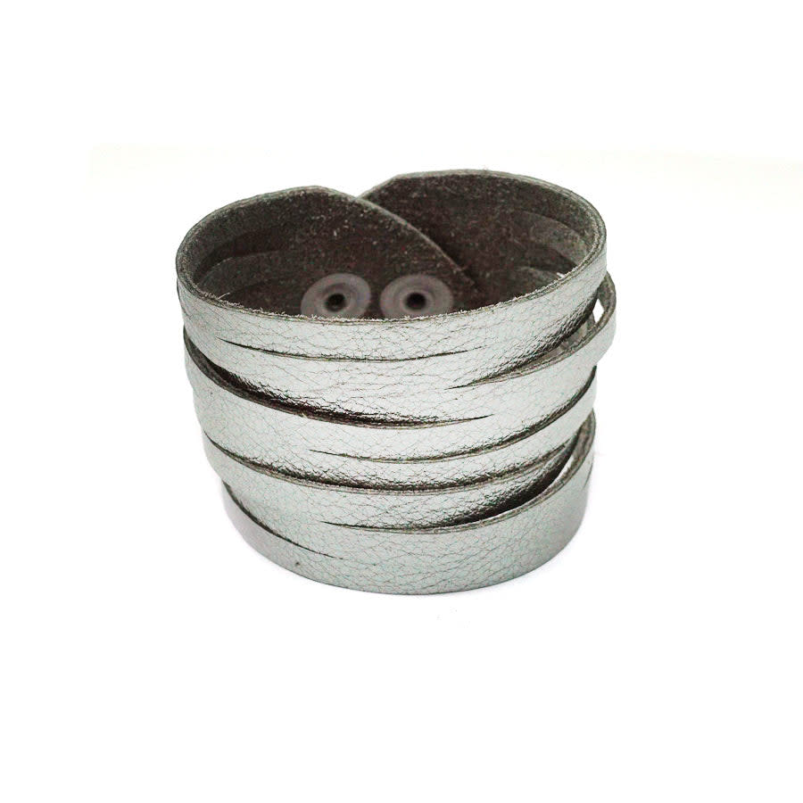 Metallic Antique Silver Shredded Leather Cuff