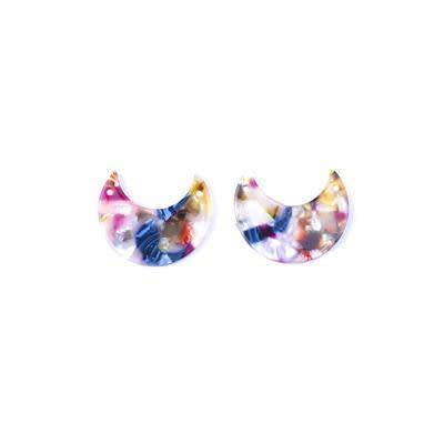 25x30mm Multi with White Acetate Crescent Shape Pendant/Connector (2 Pieces)
