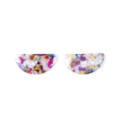 37x18mm Multi with White Acetate Half Circle Pendant/Connector (1 Pair)