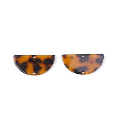 37x18mm Tortoise Acetate Half Circle Pendant/Connector (1 Pair)