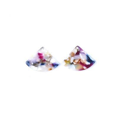 21x29mm Multi with White Acetate Fan Charm/Pendant (1 Pair)