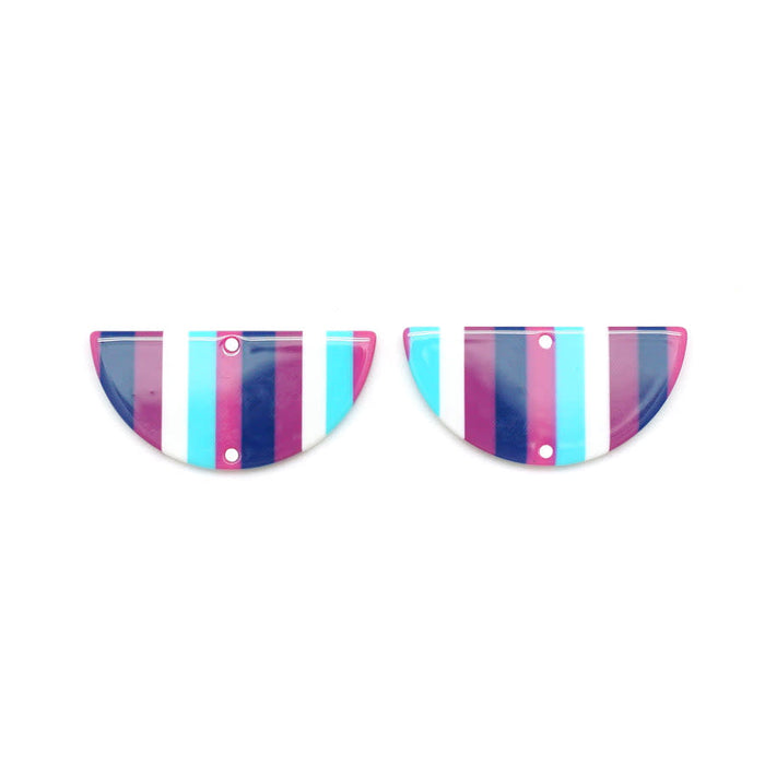 37x18mm Purple Haze Large Stripe Acetate Half Circle Pendant/Connector (1 Pair)