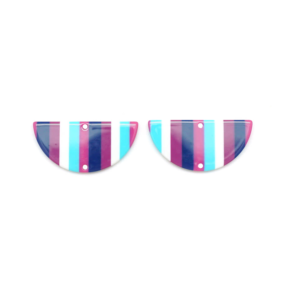 37x18mm Purple Haze Large Stripe Acetate Half Circle Pendant/Connector (1 Pair)