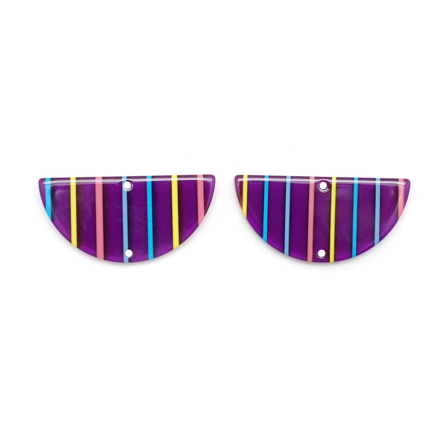 37x18mm 80's Arcade Skinny Stripe Acetate Half Circle Pendant/Connector (1 Pair)