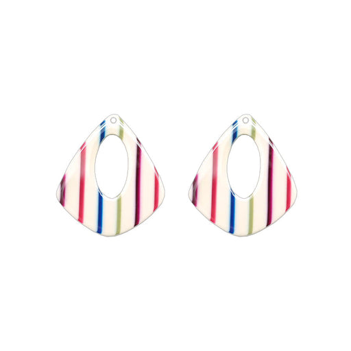31x35mm Off White Skinny Stripe Acetate Pear Shape Pendant (1 Pair)
